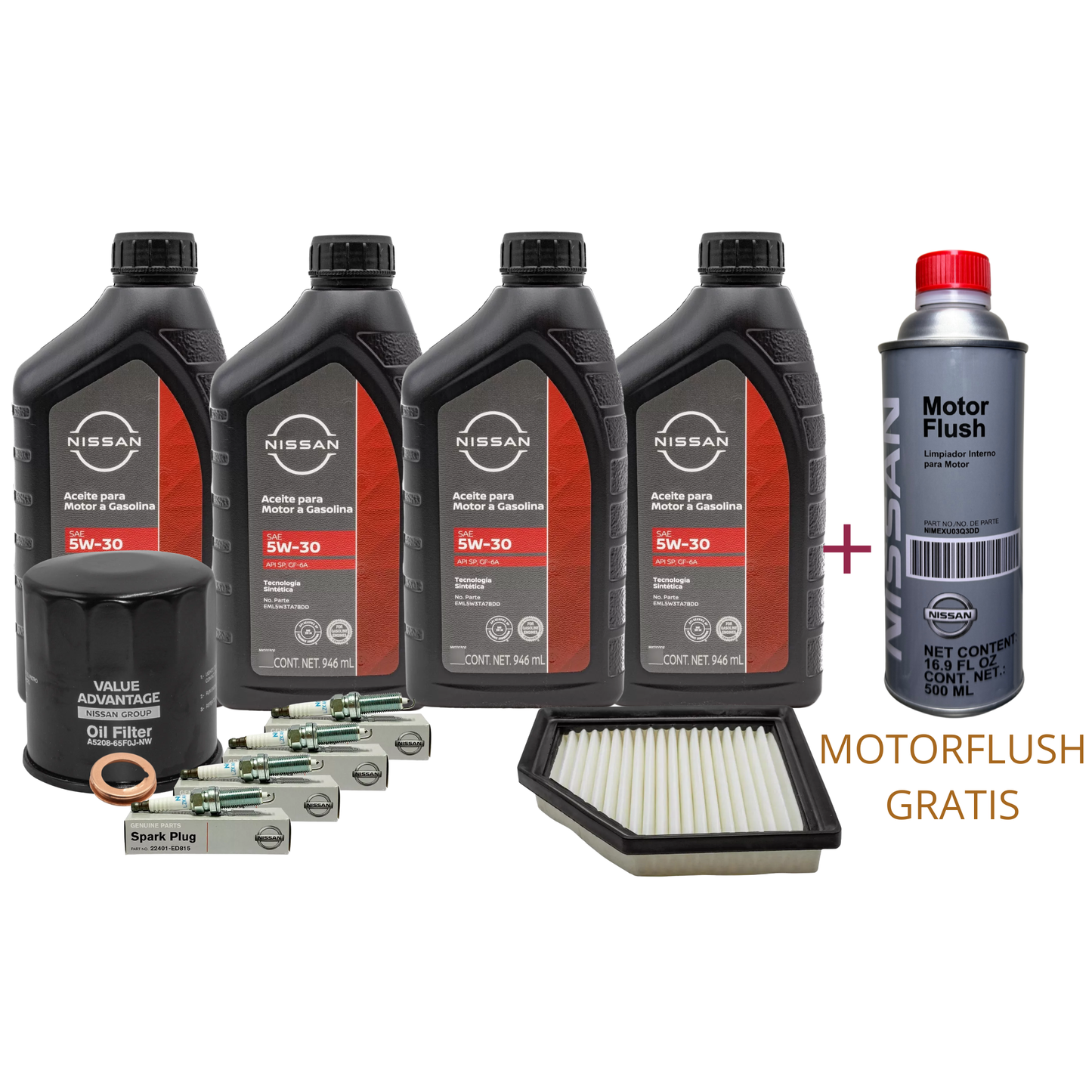 KIT DE AFINACION 5W30 NISSAN SENTRA ORIGINAL 2020/2025 + MOTOR FLUSH DE REGALO